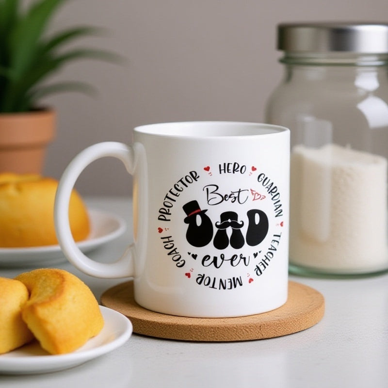 Tailorly White Ceramic 11 oz Mug - 1pc ergonomic handle coffee mug perfect fathers day present for dads and husbands ideal for sports