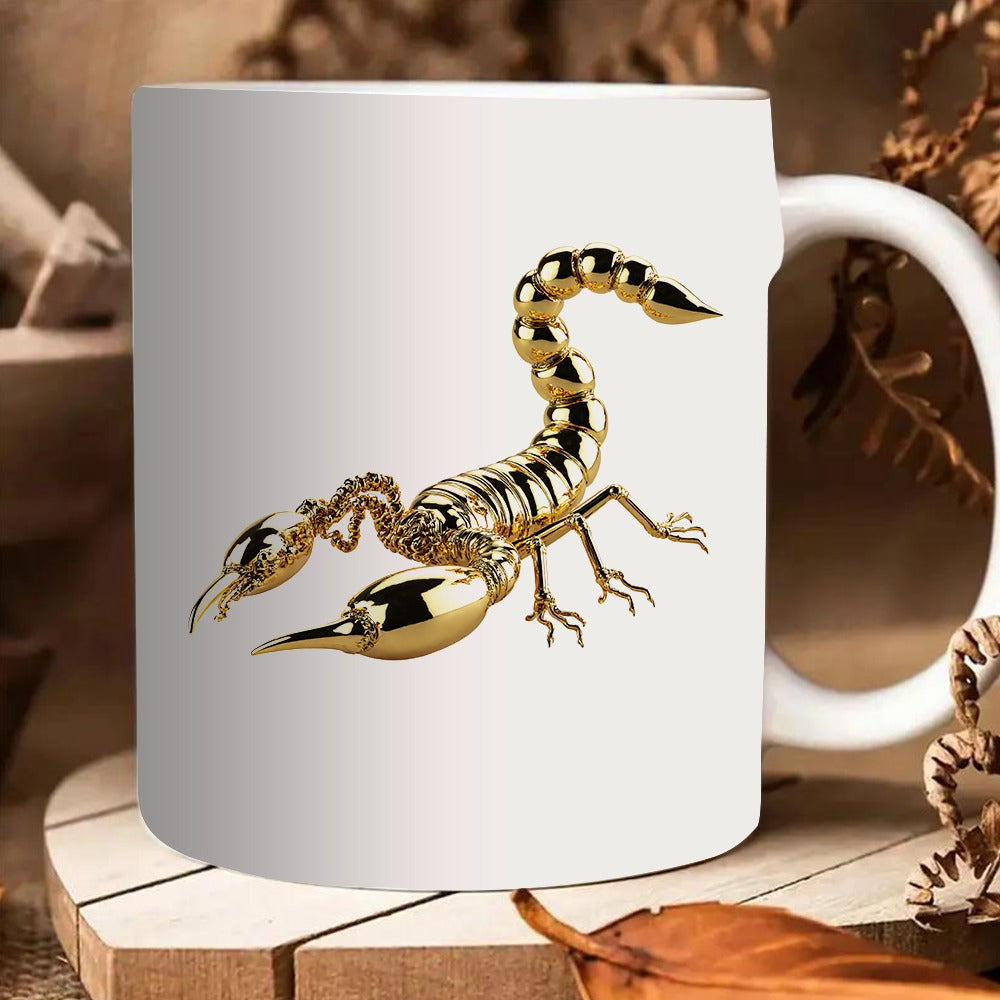 Tailorly White Ceramic 11 oz Mug - golden animal pattern