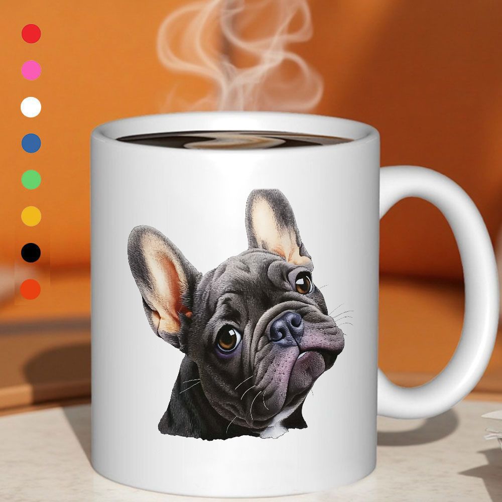 Tailorly White Ceramic 11 oz Mug - french bulldog illustration