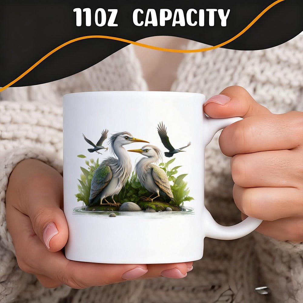Tailorly White Ceramic 11 oz Mug - elegant heron couple