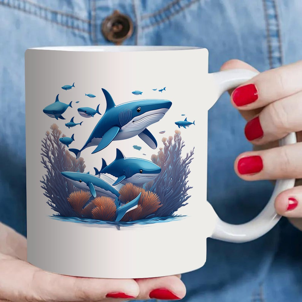 Tailorly White Ceramic 11 oz Mug - vibrant underwater