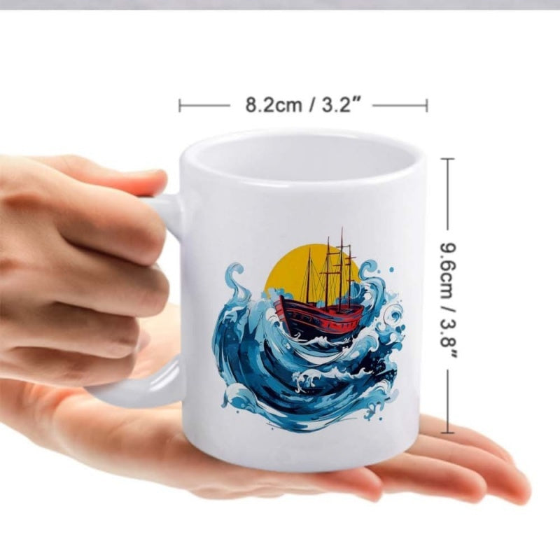 Tailorly White Ceramic 11 oz Mug - ship waves christmas new year