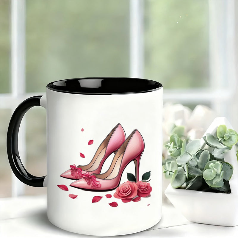 Tailorly Black Accent 11 oz Mug - a single elegant pink high heel