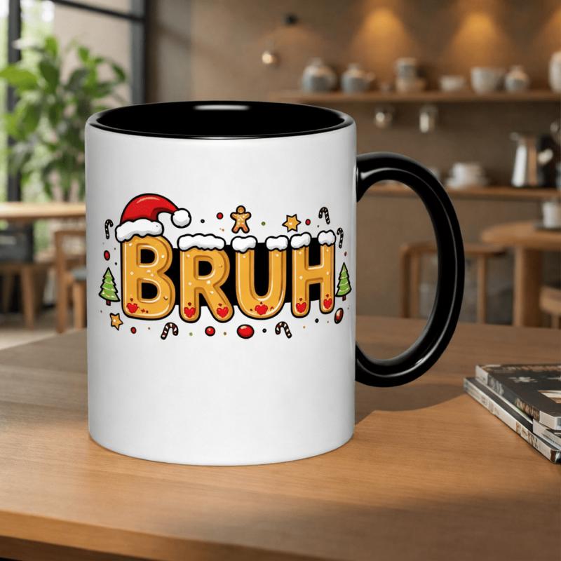 Tailorly Black Accent 11 oz Mug - christmas gingerbread letters with santa hat and candy canes