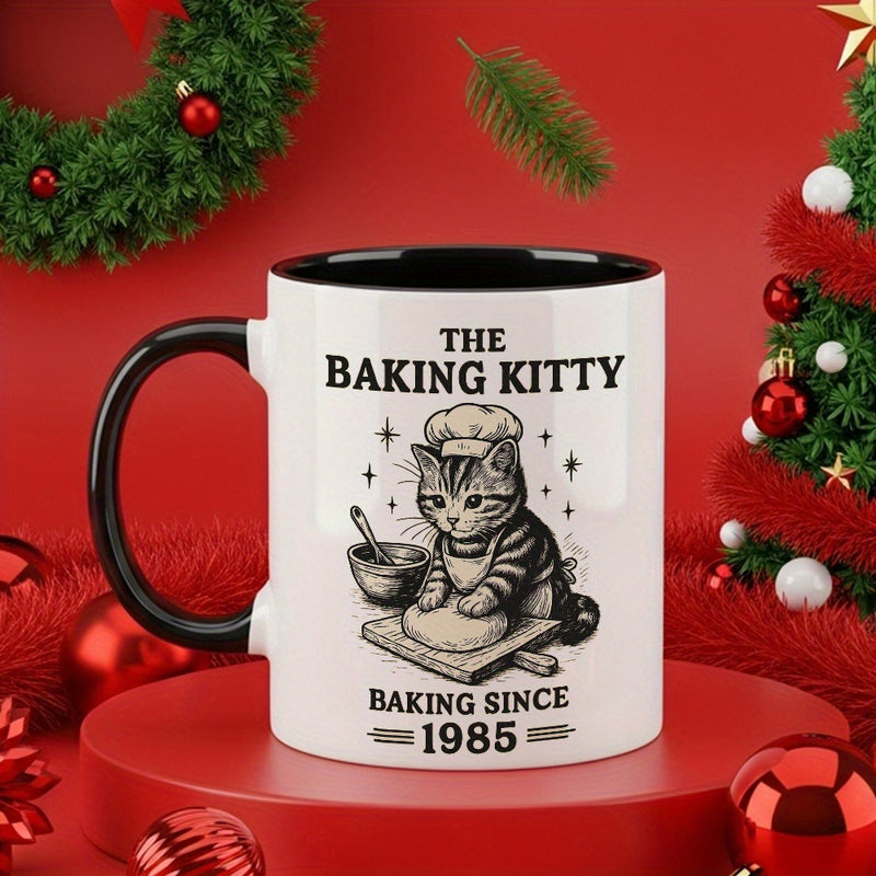 Tailorly Black Accent 11 oz Mug - kitty baking kitty design