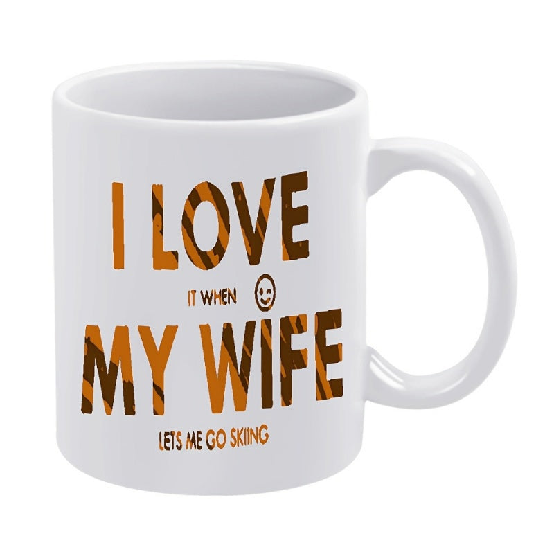 Tailorly White Ceramic 11 oz Mug - love and skiing