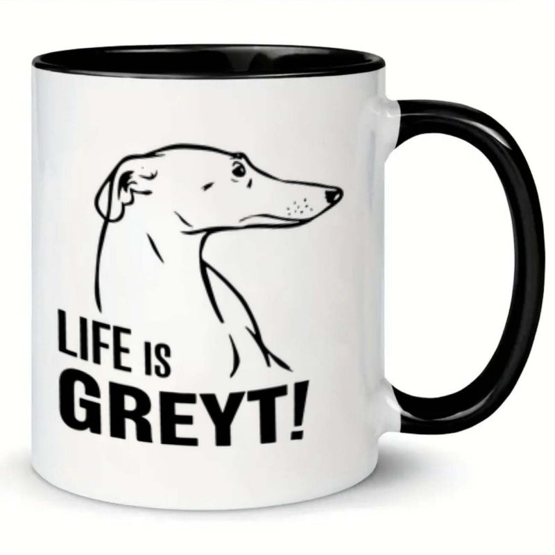Tailorly Black Accent 11 oz Mug - greyhound dog with pun