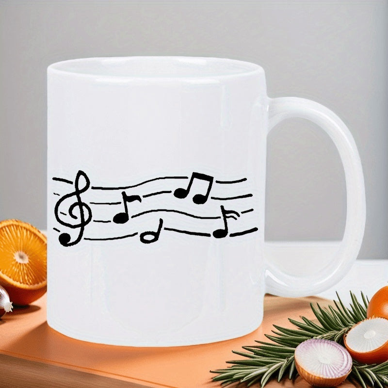 Tailorly White Ceramic 11 oz Mug - music themed design with a treble clef and notes