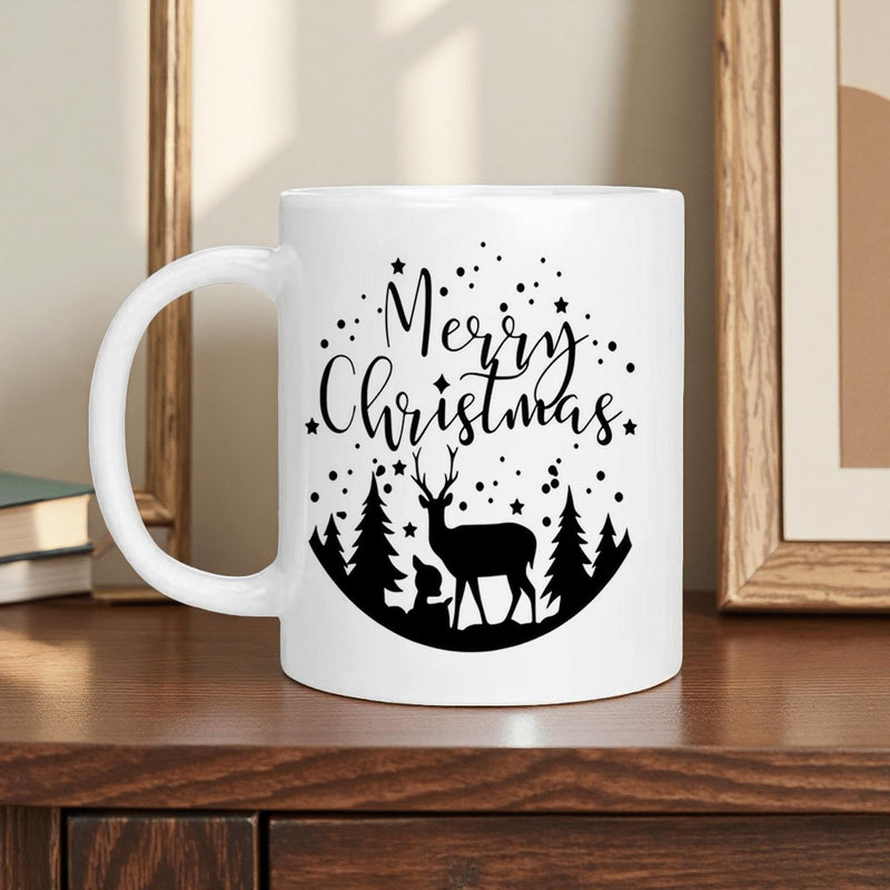 Tailorly White Ceramic 11 oz Mug - christmas elk pattern