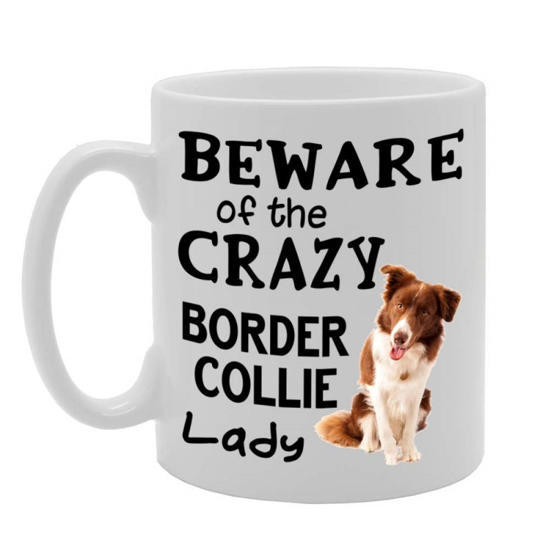 Tailorly White Ceramic 11 oz Mug - warning border collie woman