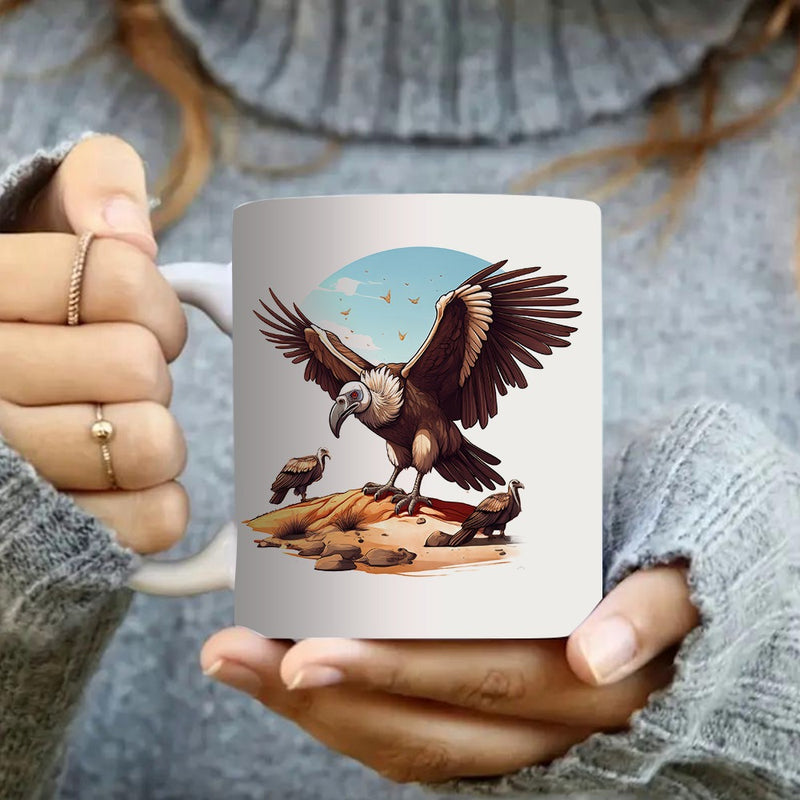 Tailorly White Ceramic 11 oz Mug - flying over a desert scene showcasing unique wildlife art