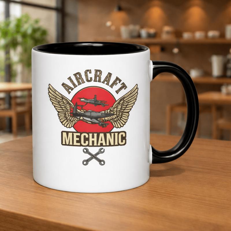 Tailorly Black Accent 11 oz Mug - wings and wrench design