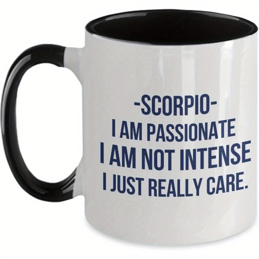 Tailorly Black Accent 11 oz Mug - scorpio zodiac， blue quote "i am care"