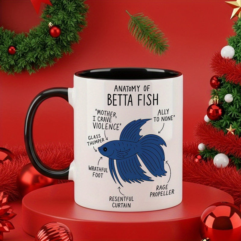 Tailorly Black Accent 11 oz Mug - blue and black easy cartoon fish