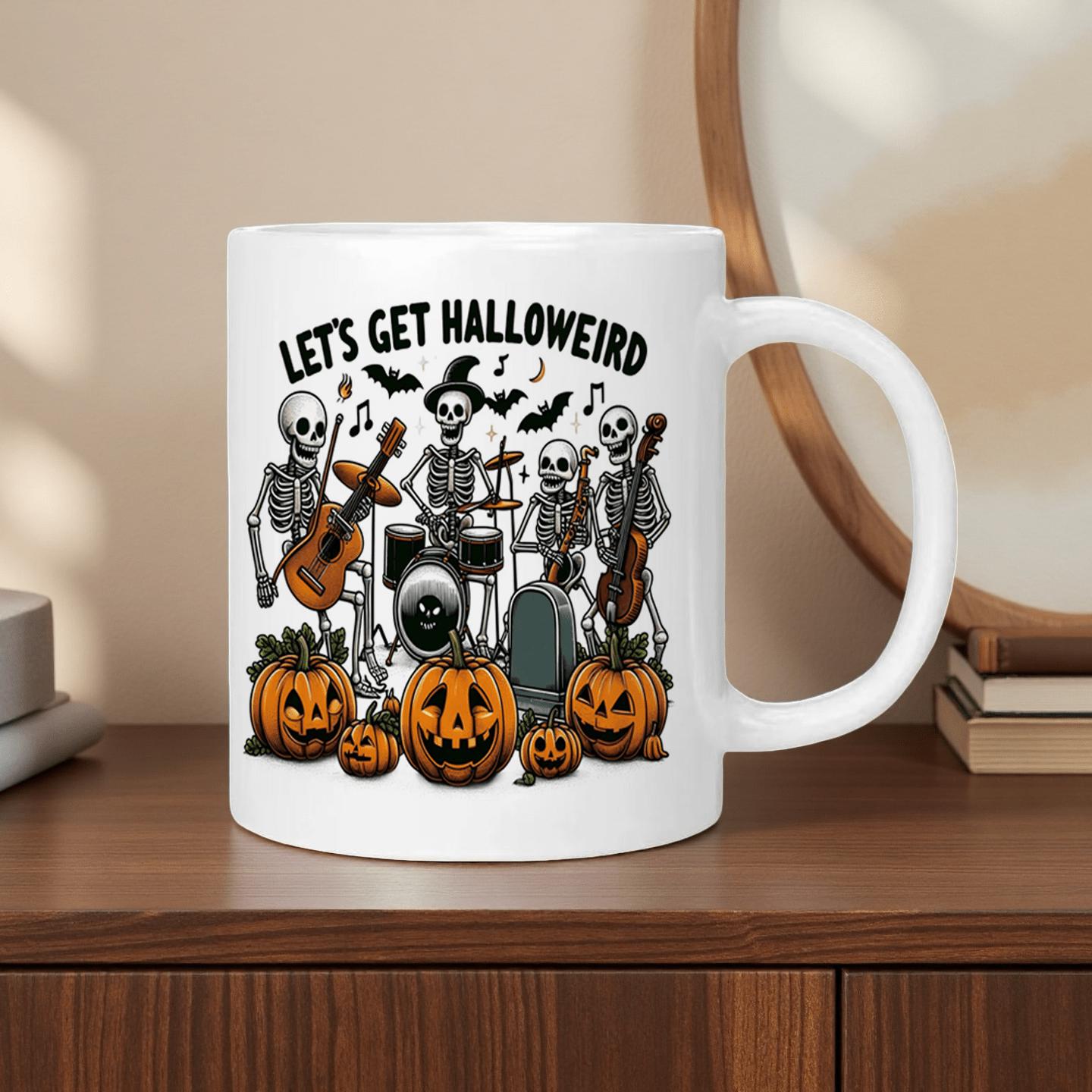 Tailorly White Ceramic 11 oz Mug - halloween skull concert theme