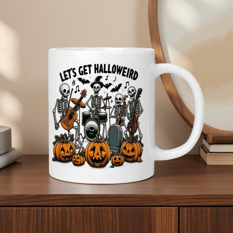 Tailorly White Ceramic 11 oz Mug - halloween skull concert theme