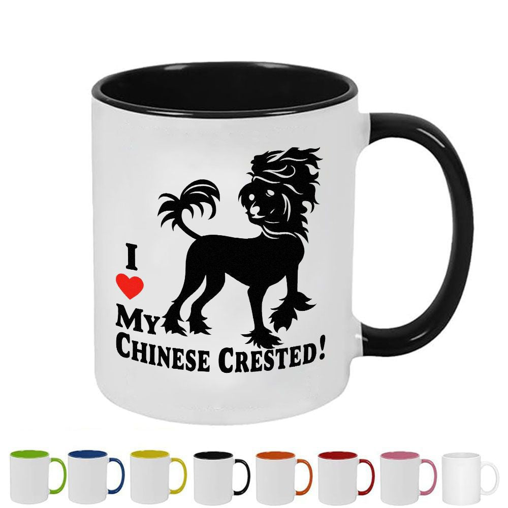 Tailorly Black Accent 11 oz Mug - black silhouette of a dog with "i love my" text