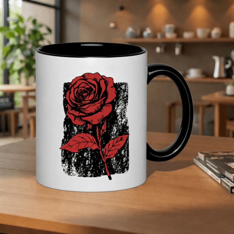 Tailorly Black Accent 11 oz Mug - vintage red rose graphic grunge texture illustration background art