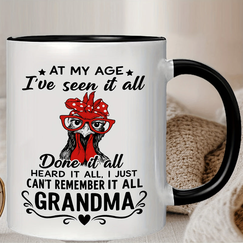 Tailorly Black Accent 11 oz Mug - owl， white red polka dot， grandma themed， funny age joke， grandma quote