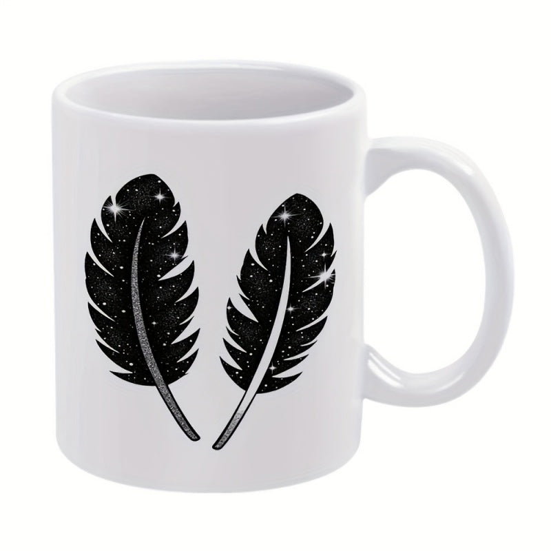 Tailorly White Ceramic 11 oz Mug - feathers and stars