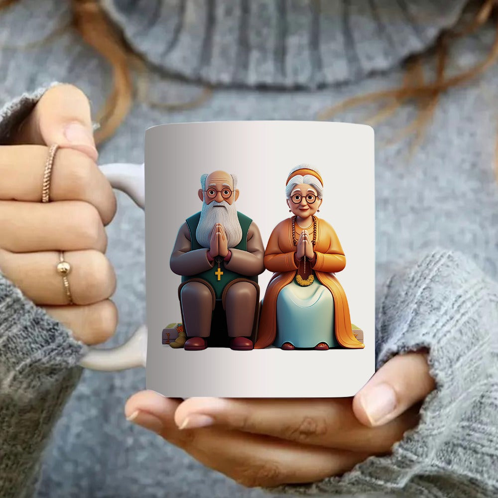 Tailorly White Ceramic 11 oz Mug - prayer design for an elderly couple