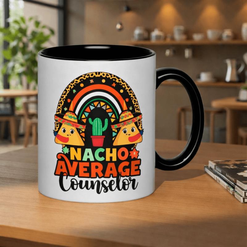 Tailorly Black Accent 11 oz Mug - rainbow cactus
