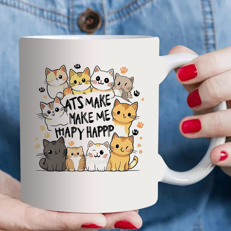 Tailorly White Ceramic 11 oz Mug - cute cat-themed illustration