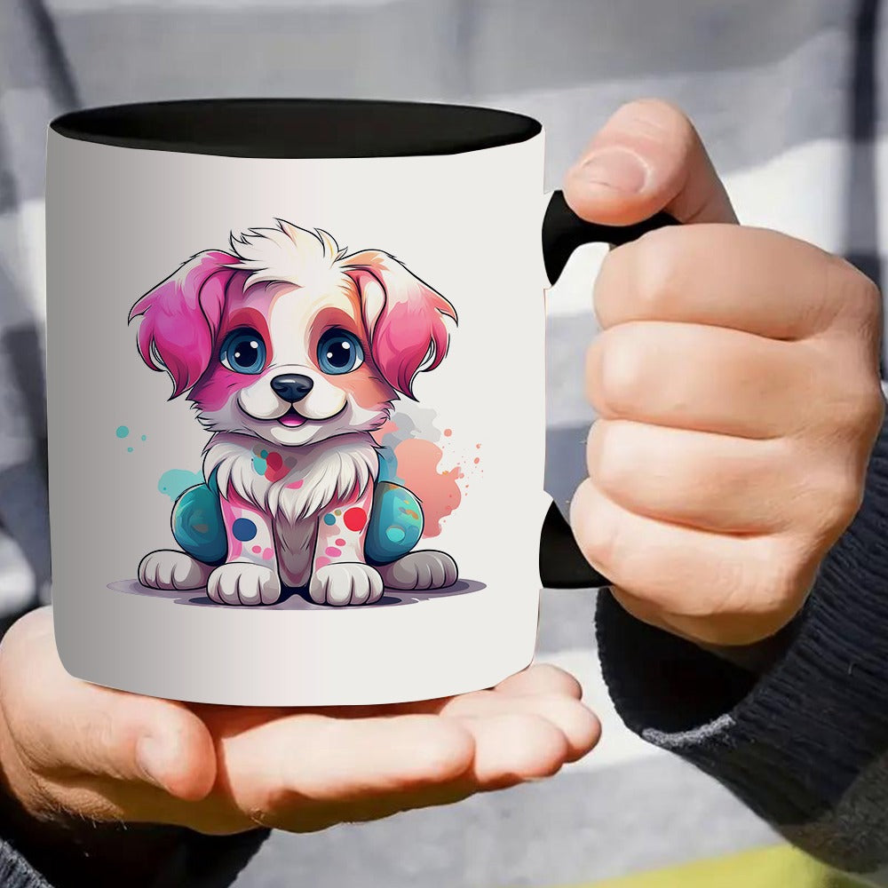 Tailorly Black Accent 11 oz Mug - a single mug featuring an adorable puppy design coffee or tea this colorful art piece is ideal for daily use and a