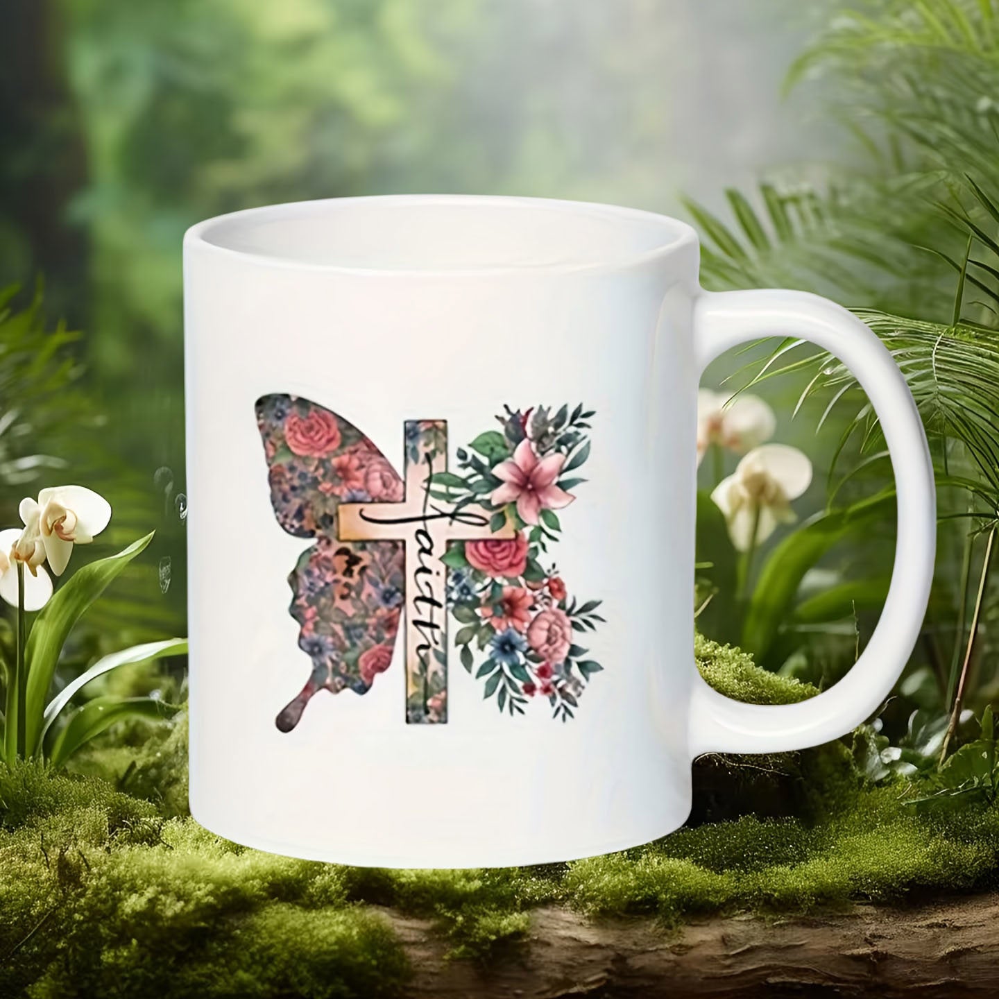 Tailorly White Ceramic 11 oz Mug - floral