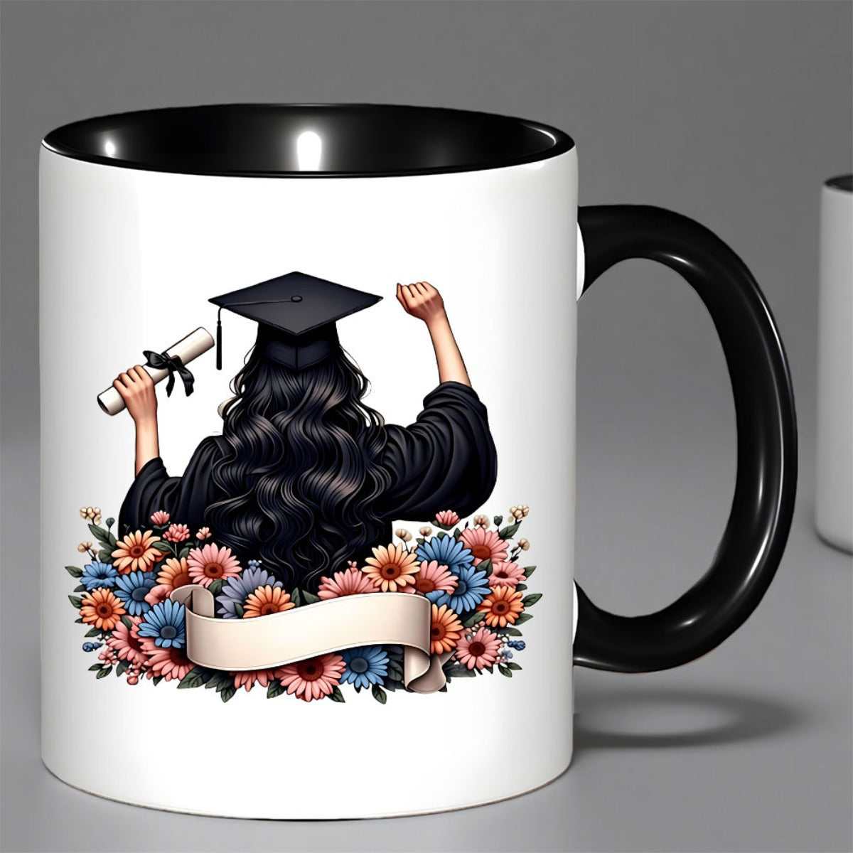 Tailorly Black Accent 11 oz Mug - 11oz graduation ceramic coffee mug reusable insulated travel mug with cap design hand wash only perfect gift for