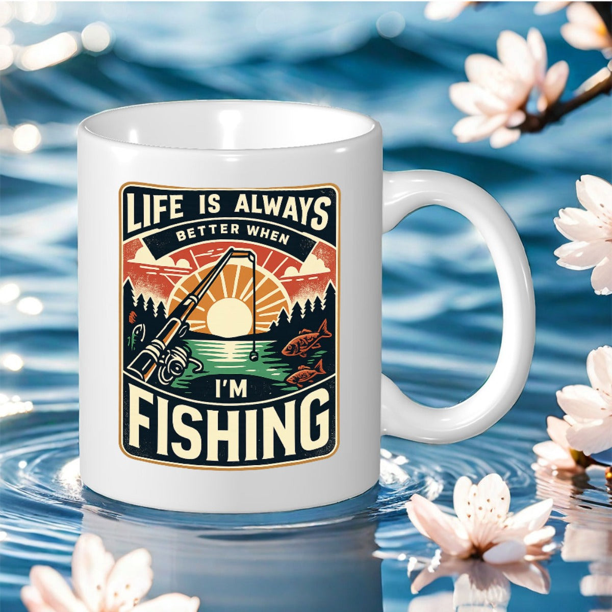 Tailorly White Ceramic 11 oz Mug - fishing print
