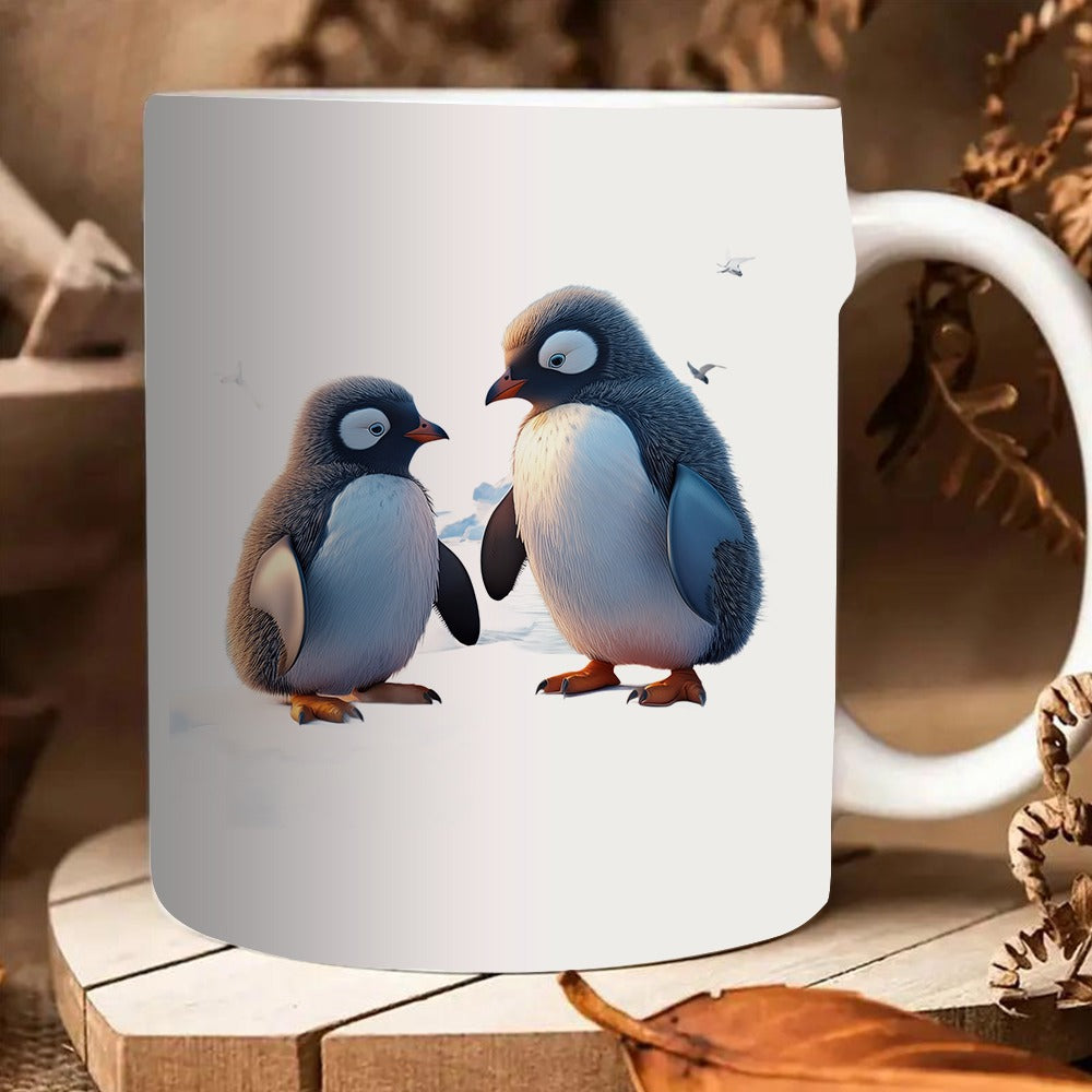 Tailorly White Ceramic 11 oz Mug - cute penguin couple