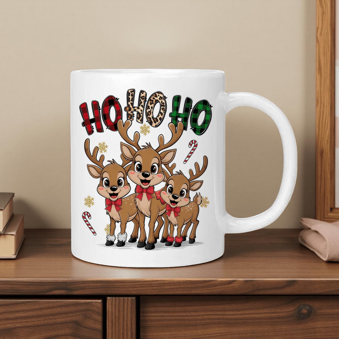 Tailorly White Ceramic 11 oz Mug - christmas elk
