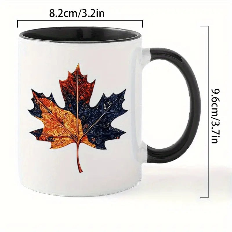 Tailorly Black Accent 11 oz Mug - turquoise patterns golden burgundy autumn maple leaf design