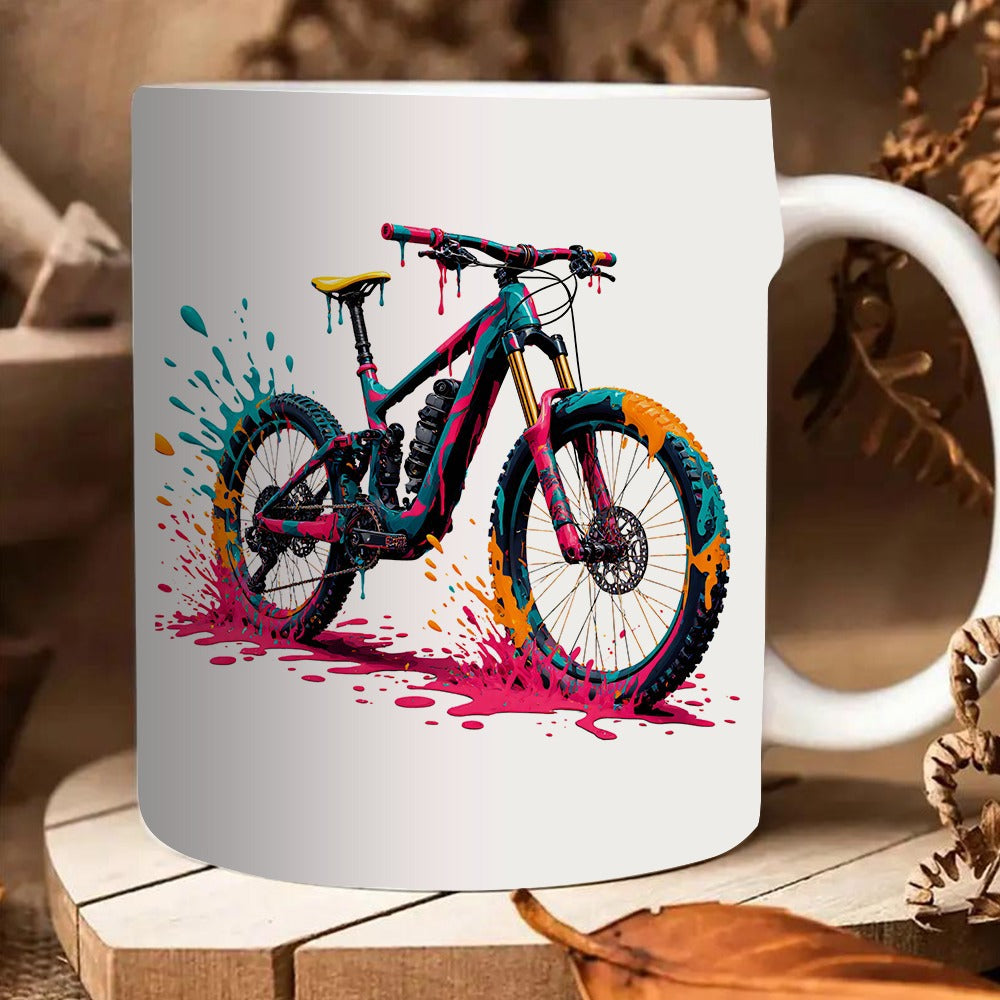 Tailorly White Ceramic 11 oz Mug - colorful mountain and cycling fans