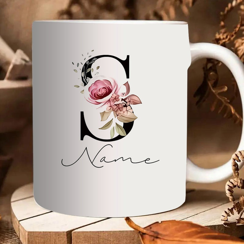 Tailorly White Ceramic 11 oz Mug - elegant floral monogram