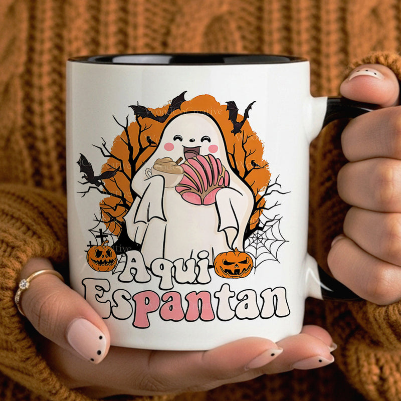 Tailorly Black Accent 11 oz Mug - ghosts， pumpkins， bats