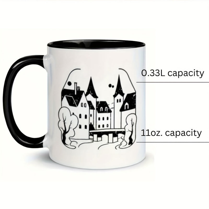 Tailorly Black Accent 11 oz Mug - castle and trees