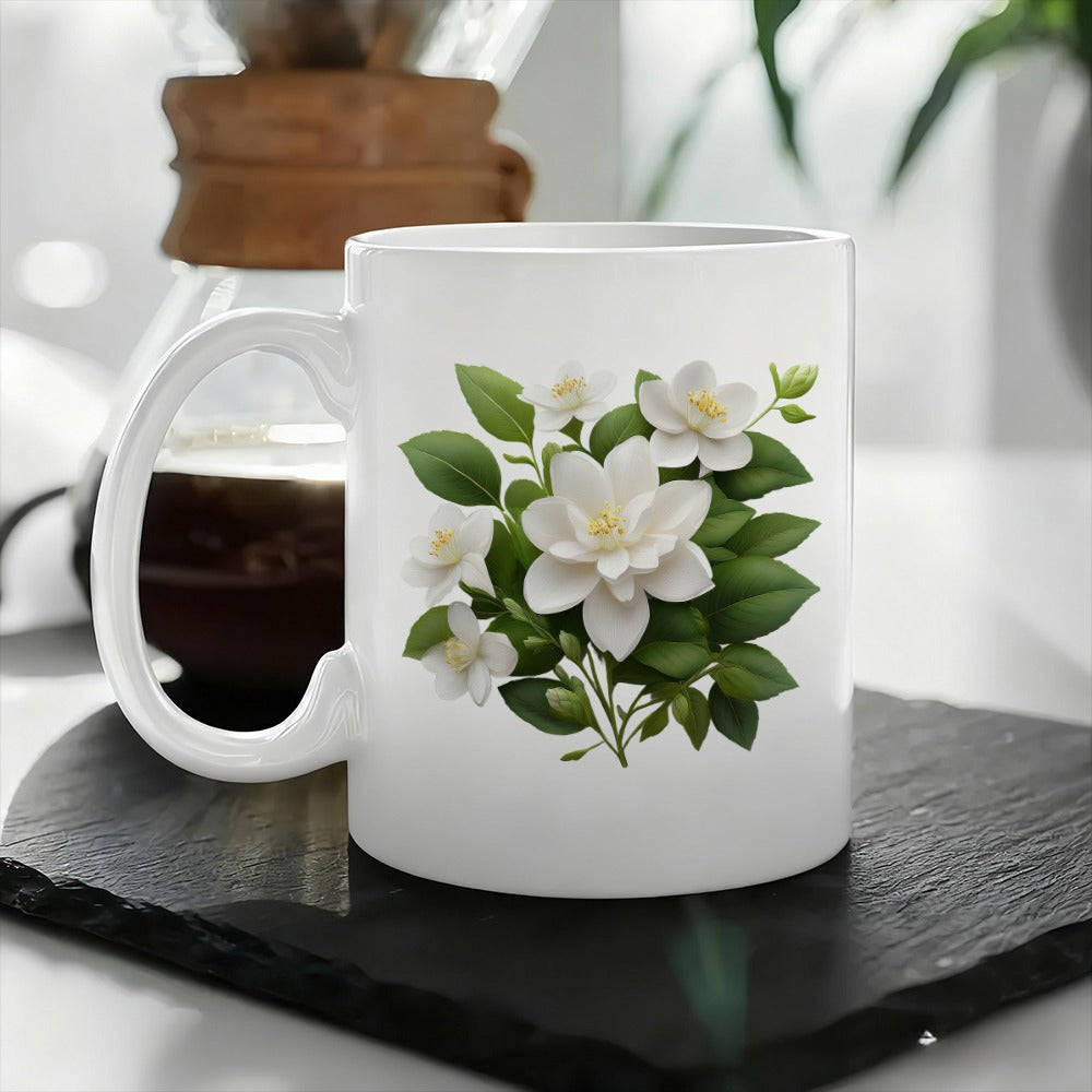Tailorly White Ceramic 11 oz Mug - elegant floral pattern