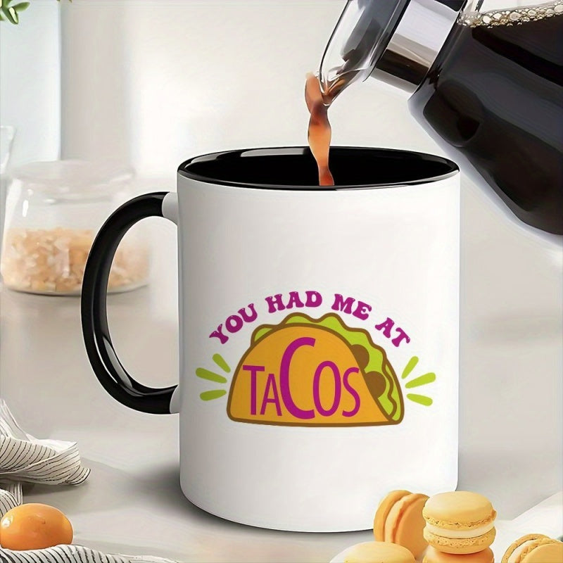 Tailorly Black Accent 11 oz Mug - taco themed with "had me at tacos" quote