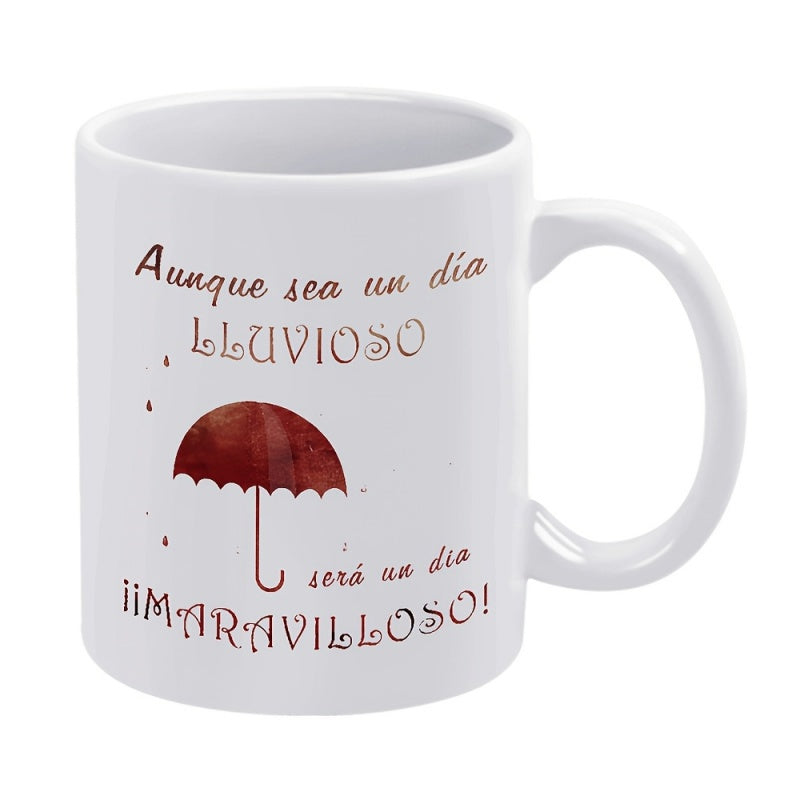Tailorly White Ceramic 11 oz Mug - raindrops text