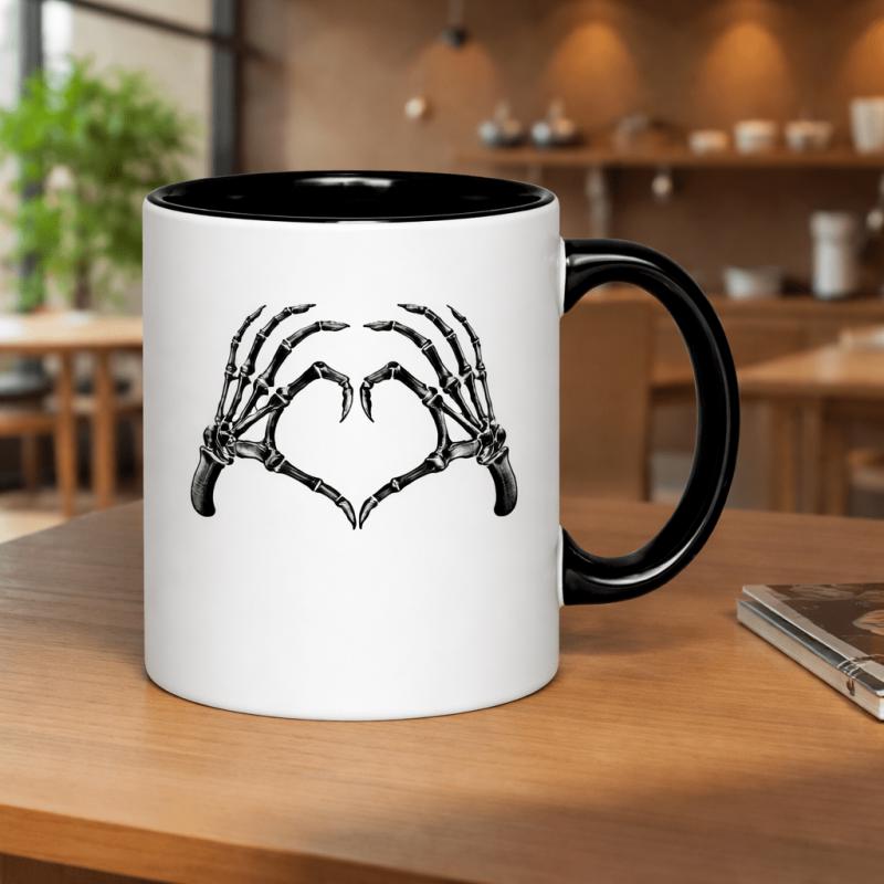 Tailorly Black Accent 11 oz Mug - skeleton hands forming a heart shape
