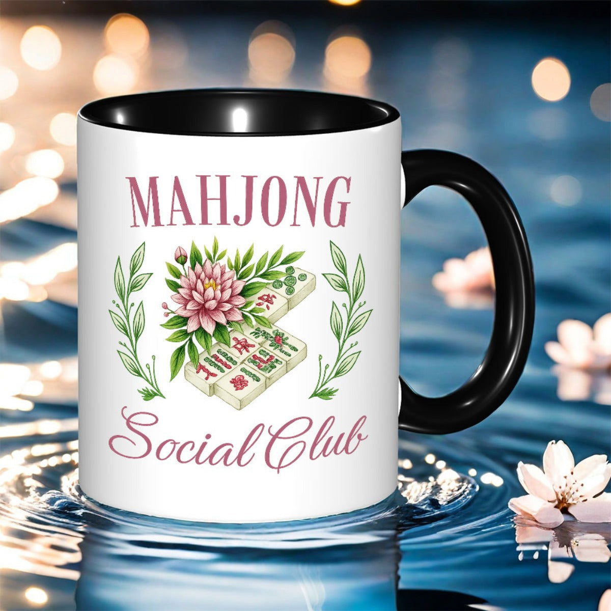 Tailorly Black Accent 11 oz Mug - mahjong print