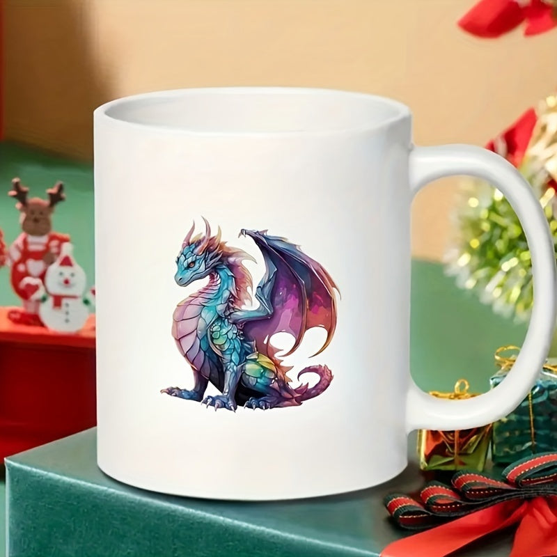 Tailorly White Ceramic 11 oz Mug - colorful dragon design