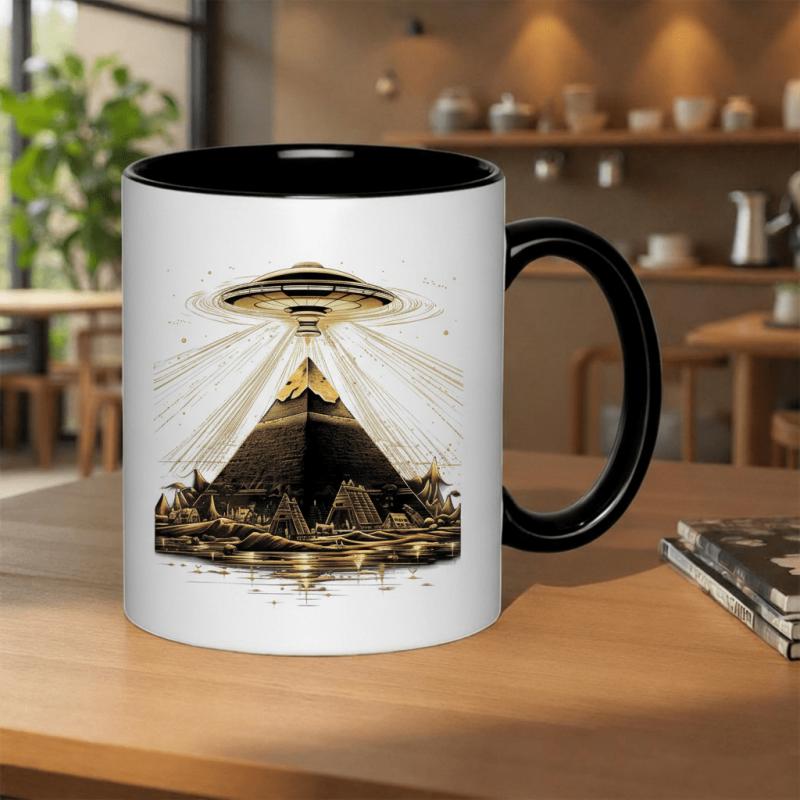Tailorly Black Accent 11 oz Mug - ancient and a ufo beam