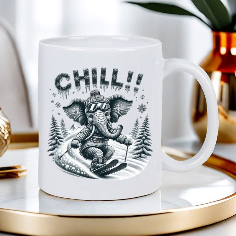 Tailorly White Ceramic 11 oz Mug - elephant