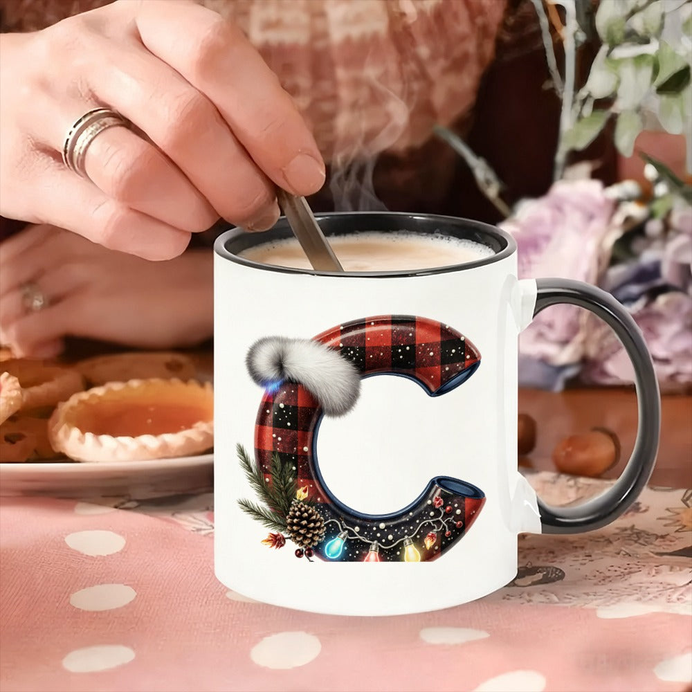Tailorly Black Accent 11 oz Mug - christmas design with fur pom and lights