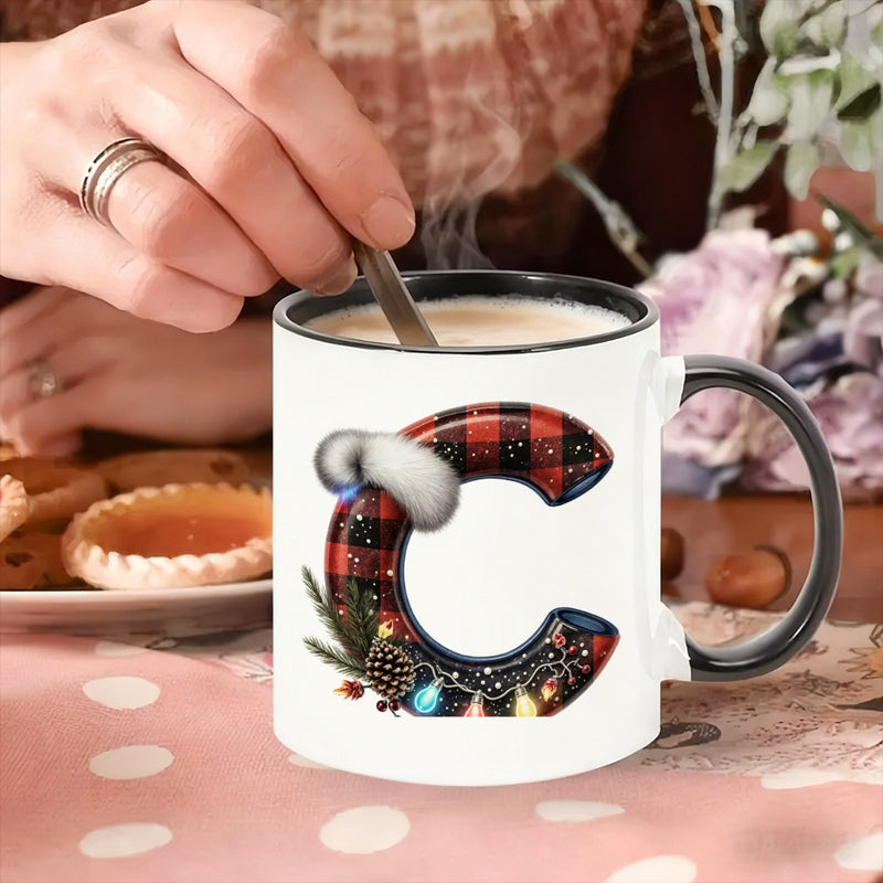 Tailorly Black Accent 11 oz Mug - christmas design with fur pom and lights