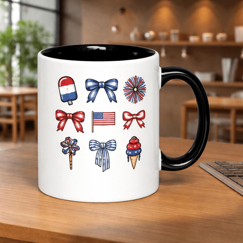 Tailorly Black Accent 11 oz Mug - ice cream bows and flags
