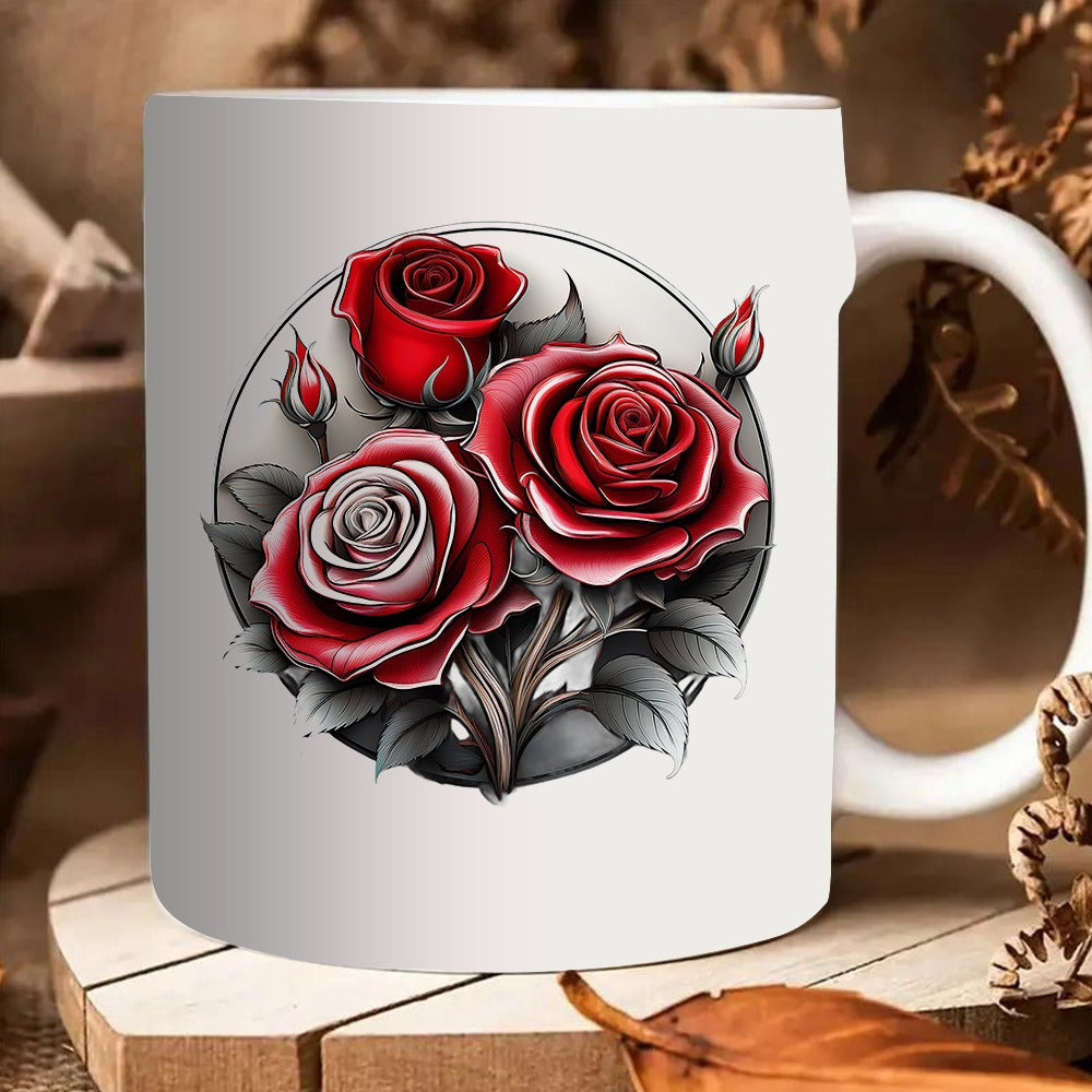 Tailorly White Ceramic 11 oz Mug - red roses